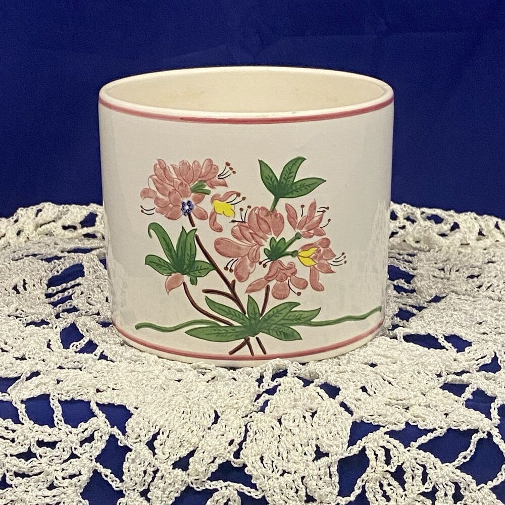Vintage Isand Portugal Hand Painted Floral Cachepot Planter Cottage Pink Green